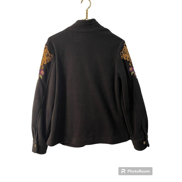 BOB MACKIE WEARABLE ART FLEECE JACKET~Small BLACK W/EMBROIDERED DESIGN~FULL ZIP - Picture 10 of 10